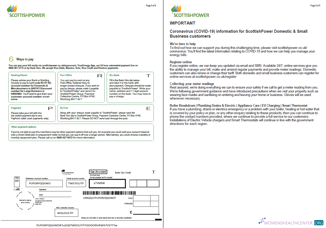download Scotland Scottish Power utility bill template in Word and PDF formats, 6 pages, 5 6 pages PDF template